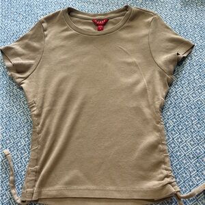 Guess Women's Khaki Ribbed Short Sleeve Top